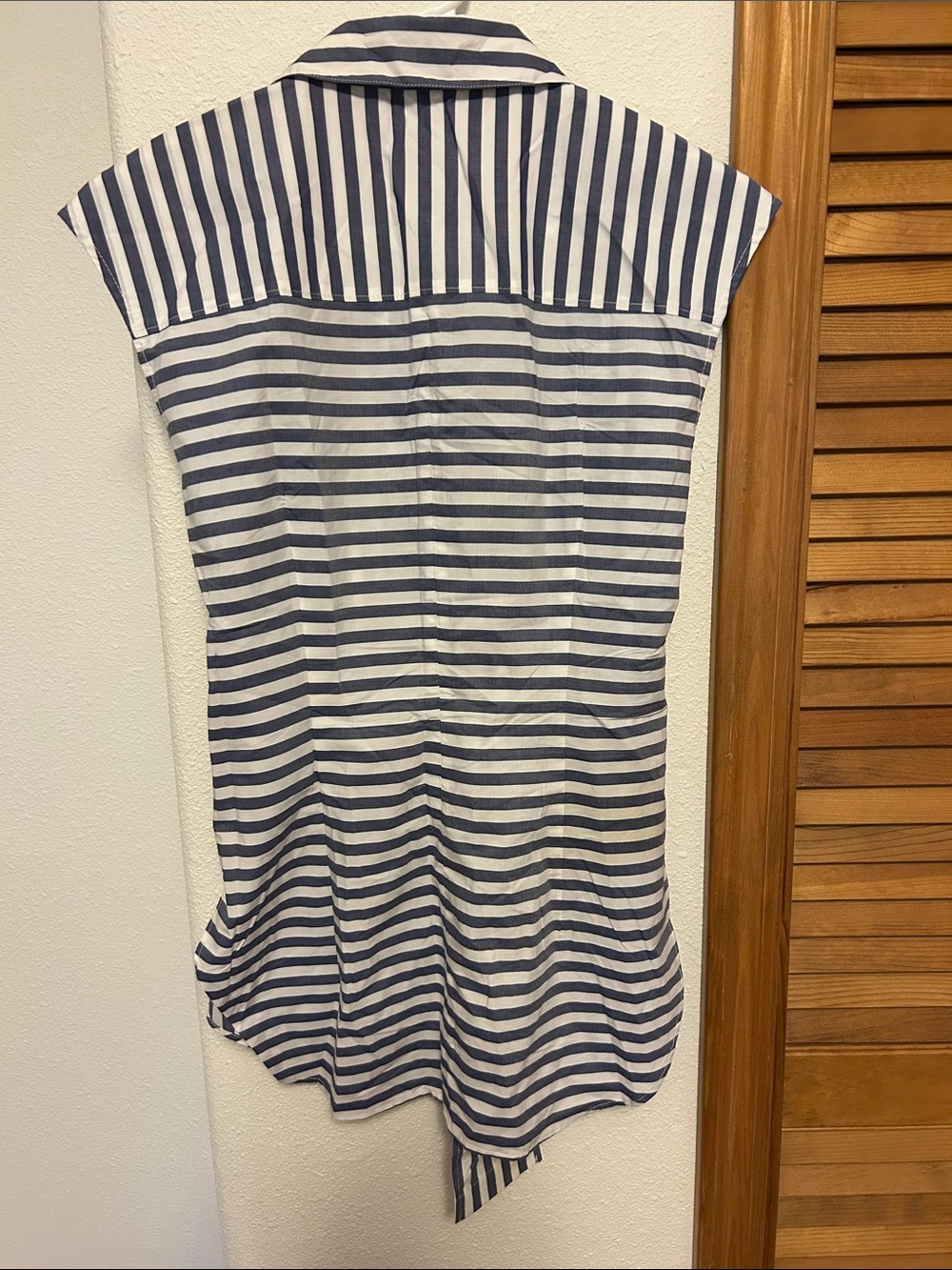 T by Alexander Wang Striped Navy and White Tie-Waist Sleeveless Shirt - Women - Picture 2 of 6